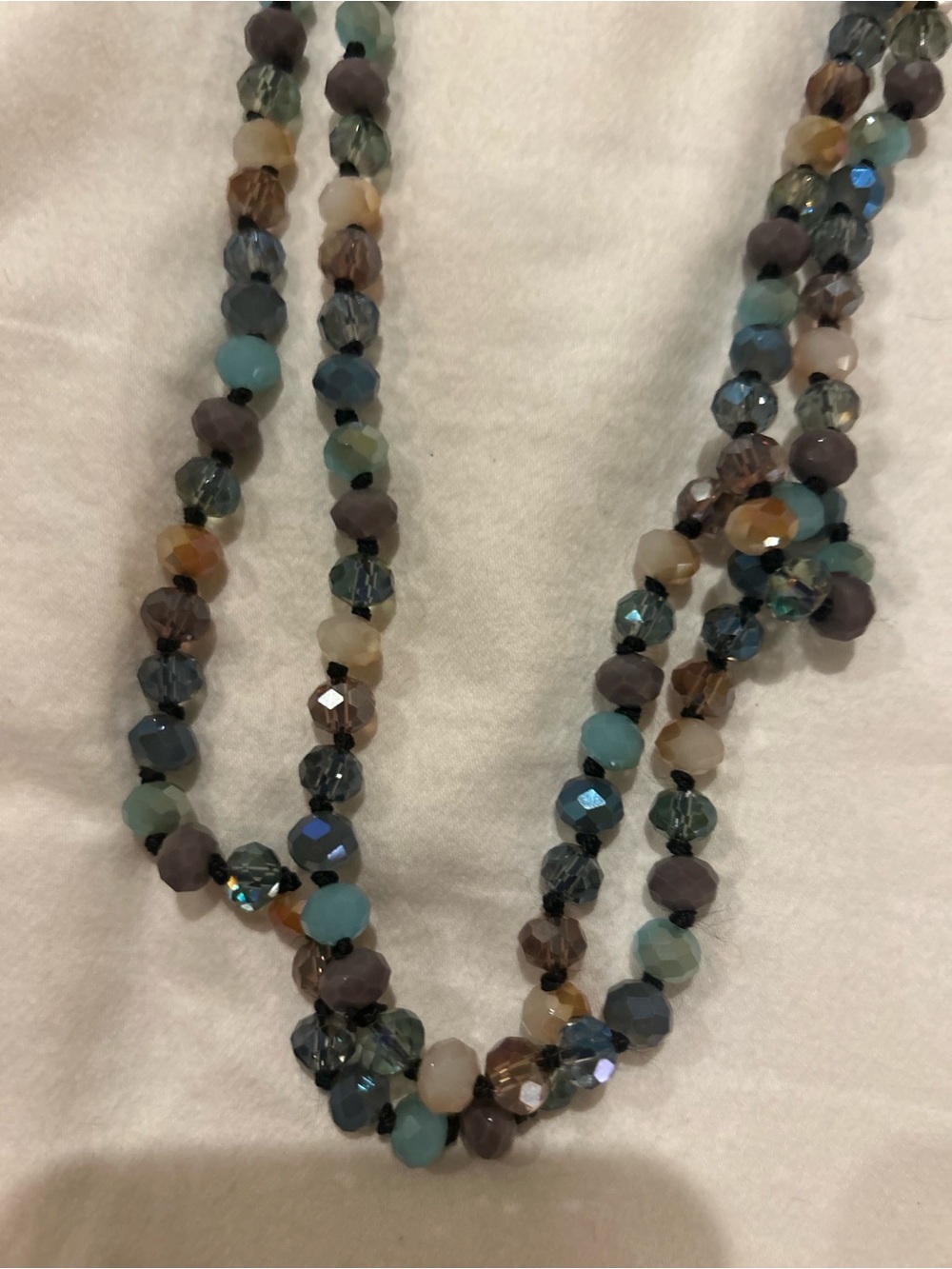 Multi-Tone Faceted Bead Necklace in Blue, Gray, Cream and Brown